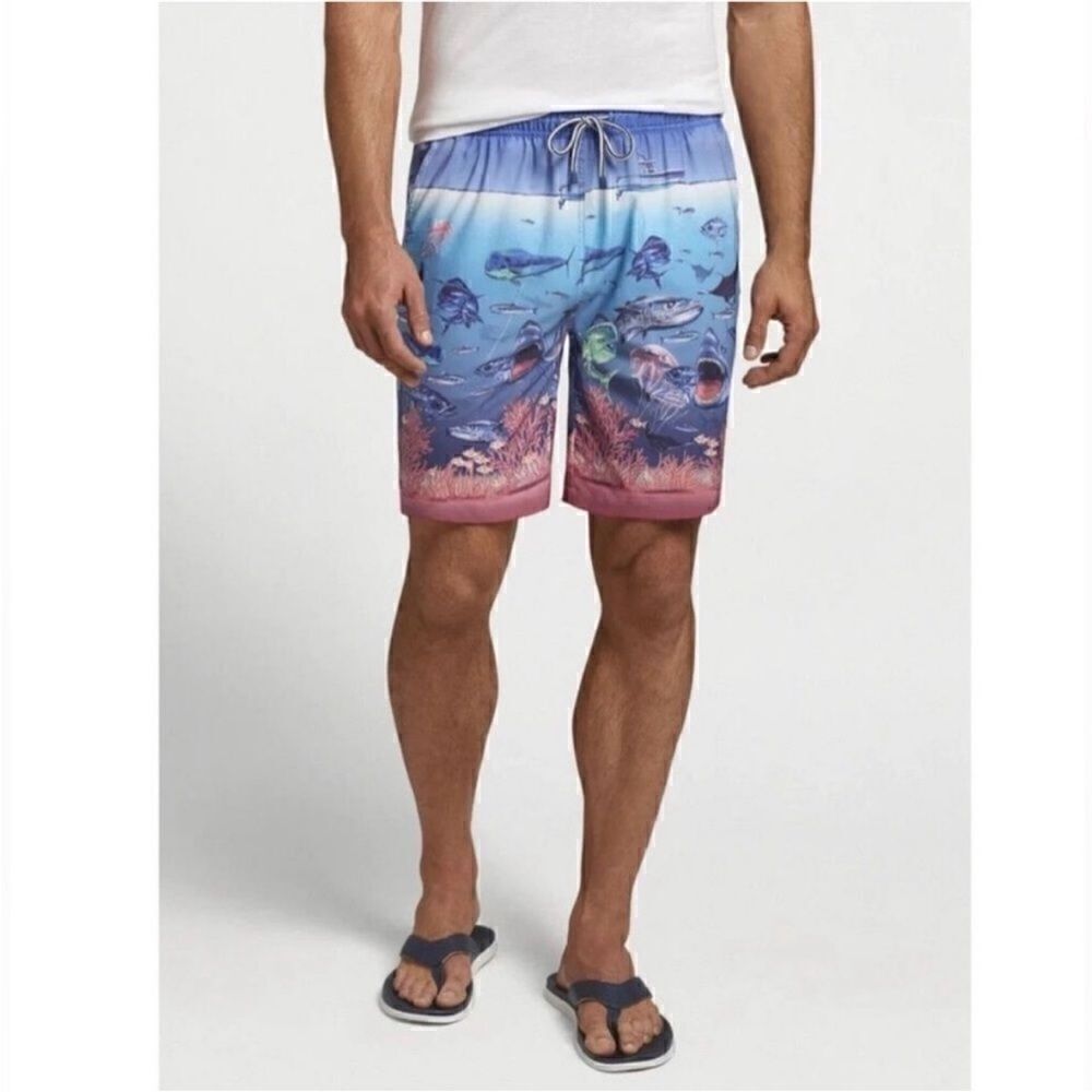 Peter Millar NWT Men's Ocean Traffic Stretch Swim Trunks Size Medium